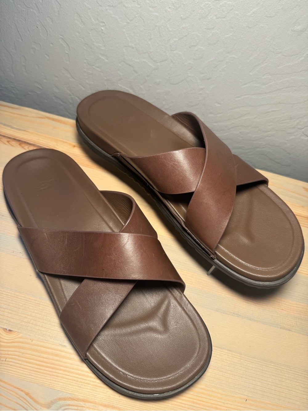 UGG Brown Slide Sandals with Textured Footbed